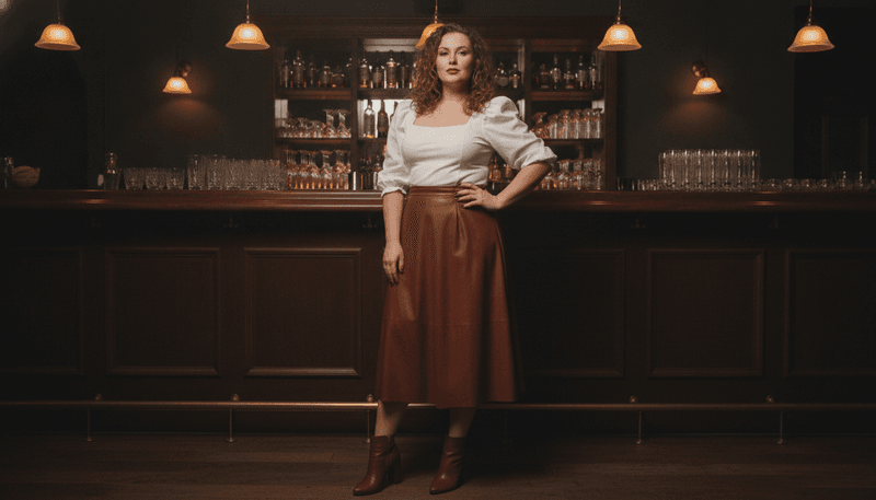 Leather Skirt + Romantic Blouse