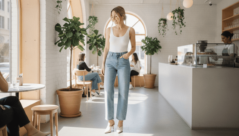 Light-Wash Wide-Leg Jeans + Kitten-Heel Mules