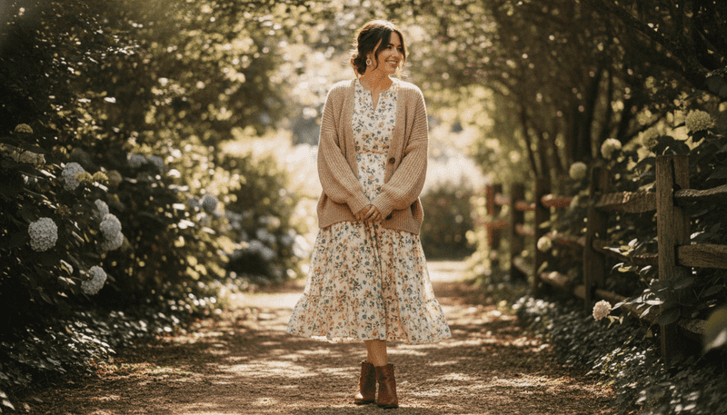 Long Floral Midi Dress With a Cardigan