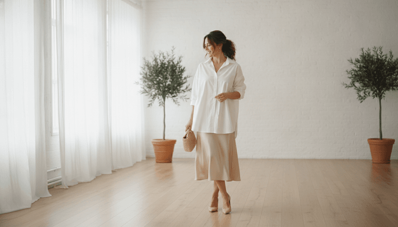 Oversized Button-Up + Satin Midi Skirt