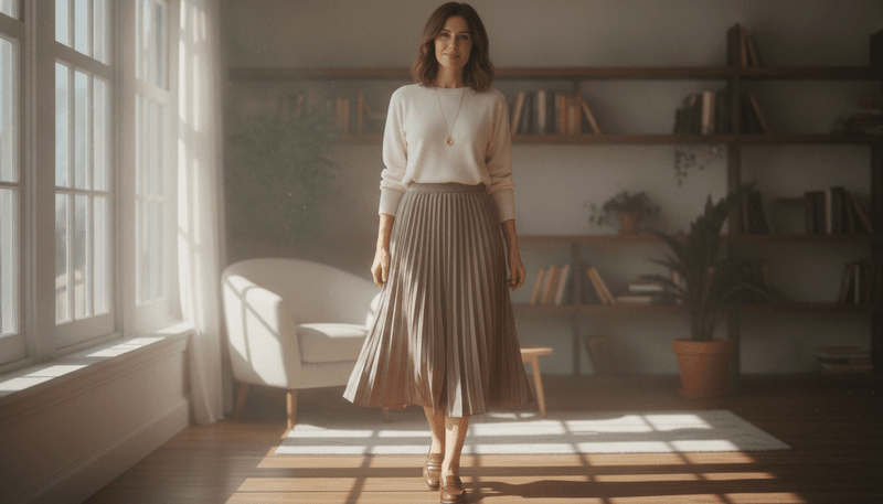 Pleated Midi Skirt + Sweater