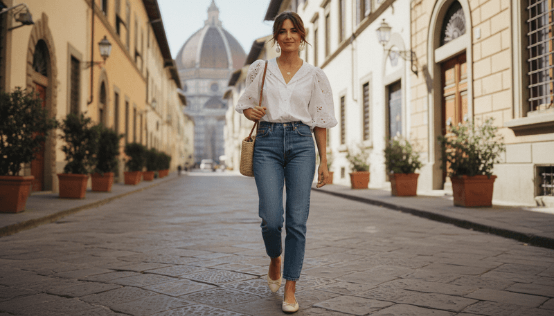 Romantic Puff-Sleeve Blouse + Vintage Jeans