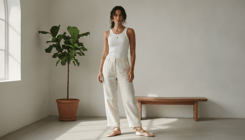 Satin Ballet Flats With Wide-Leg Trousers
