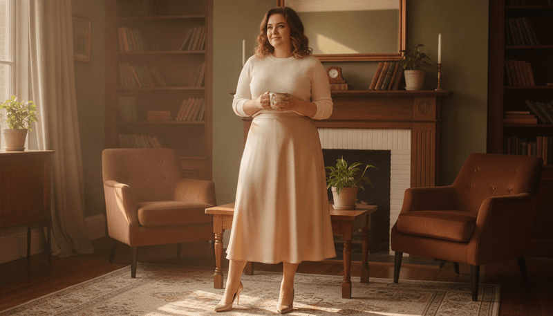 Satin Midi Skirt + Fitted Sweater