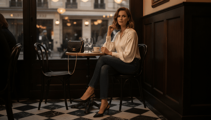Silk Blouse + Dark-Wash Jeans