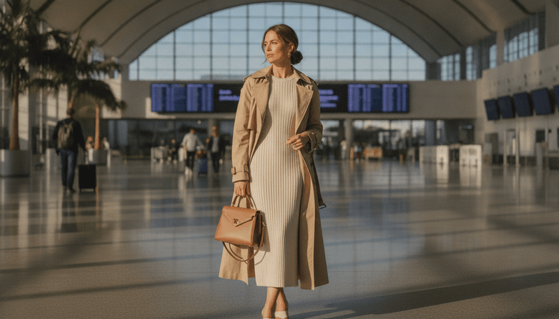 Sleeveless Midi Dress with a Lightweight Trench Coat