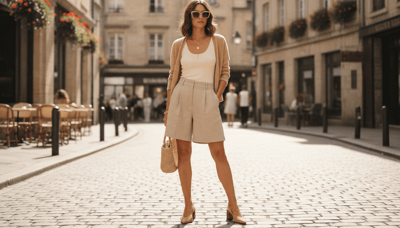 Tailored Shorts + Fine-Knit Cardigan