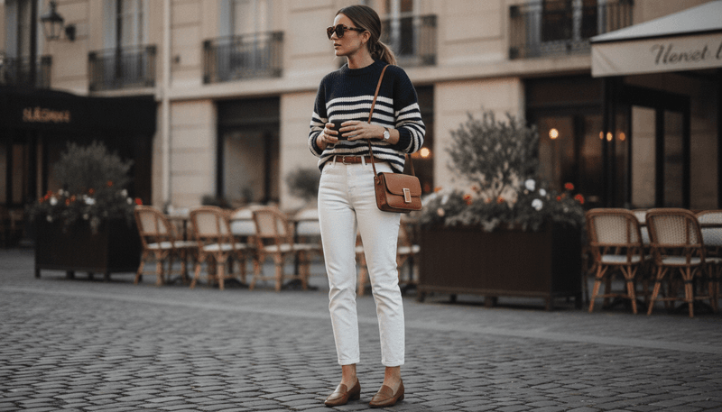 White Jeans + Striped Sweater