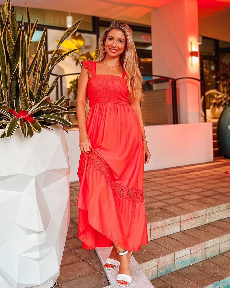 ZESICA Square-Neck Ruffle Maxi Dress