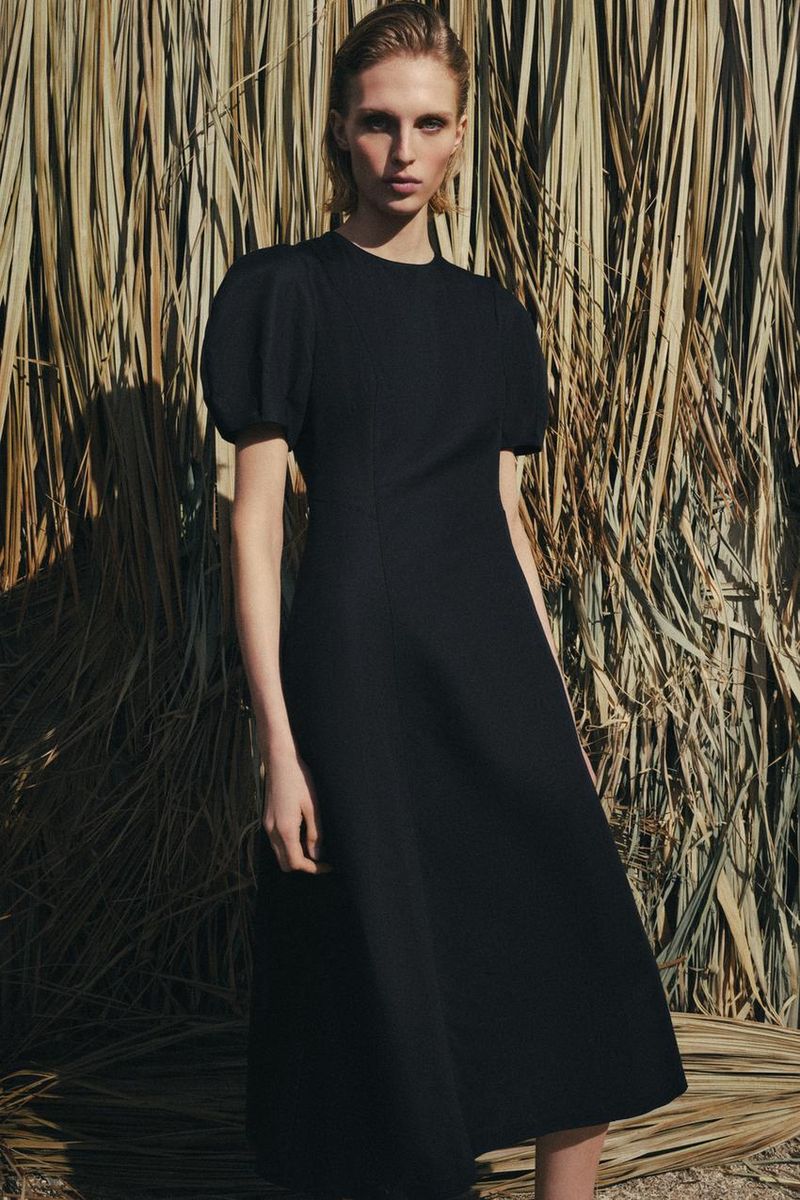 Zara Linen Blend Midi Dress in Black