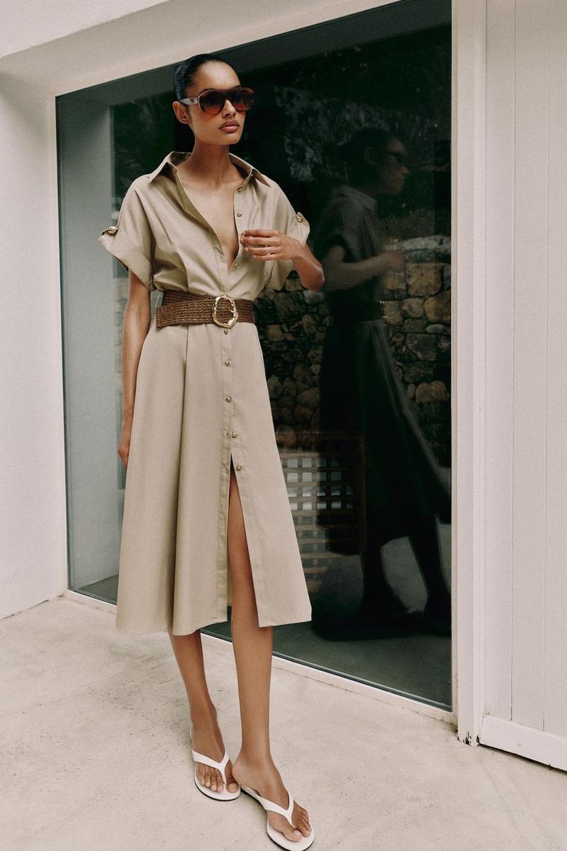 Zara – Belted Poplin Shirt Dress