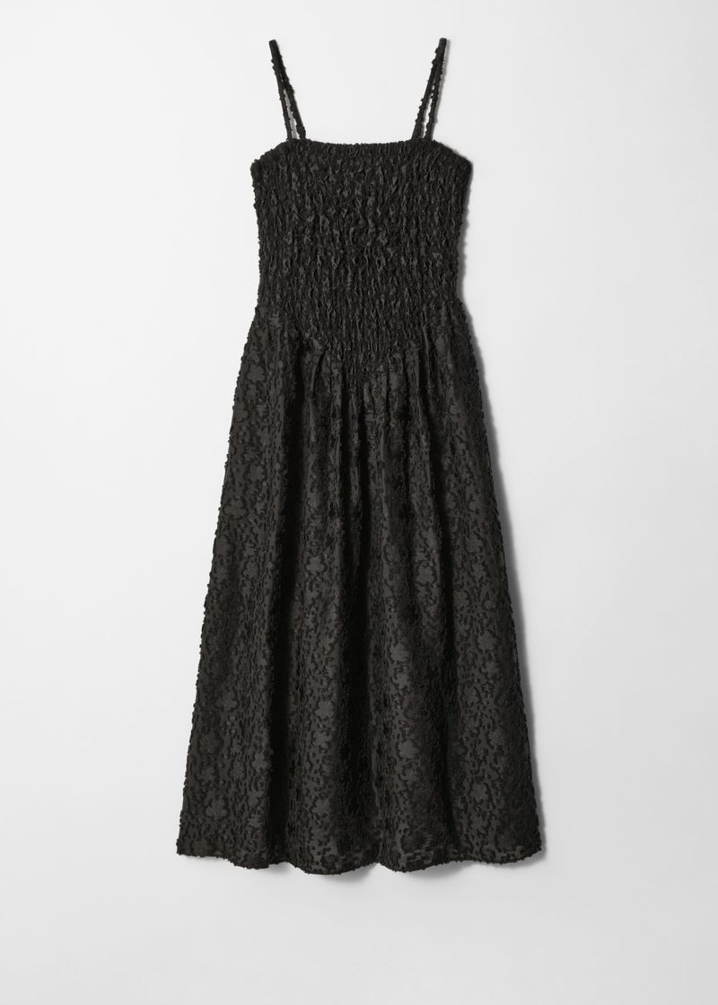 & Other Stories Smocked-Waist Cotton Maxi Dress in Black