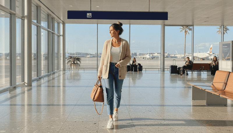 Cardigan + Tank Top + Straight-Leg Jeans + Sneakers + Leather Tote