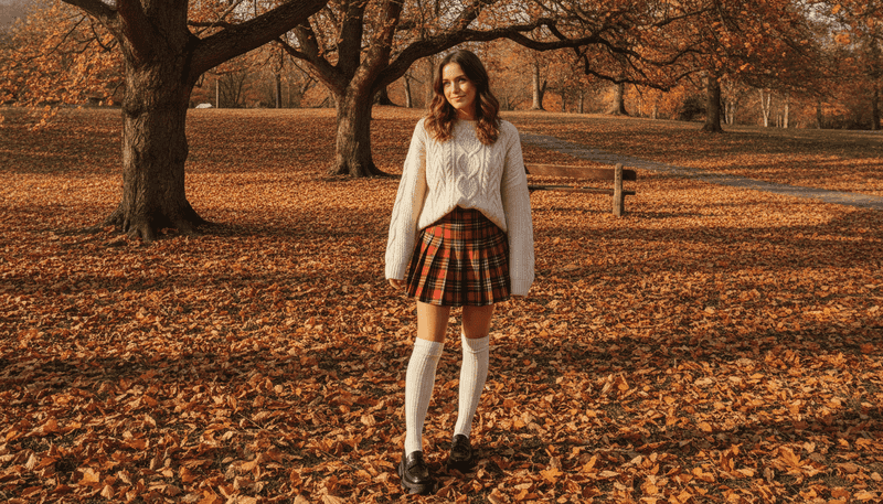 Chunky Loafers + Pleated Mini Skirt + Knit Sweater