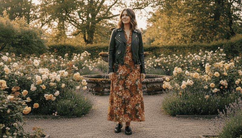 Classic Loafers + Maxi Dress + Leather Jacket