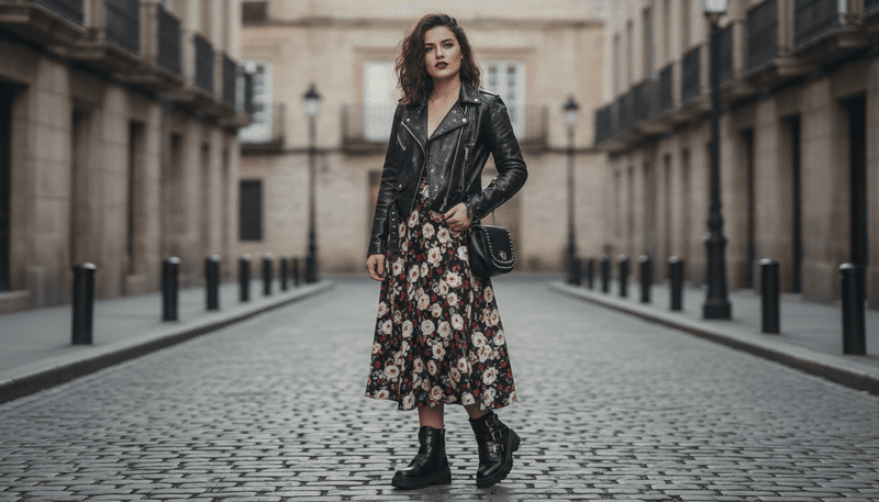 Create Contrast With Boots and a Leather Jacket