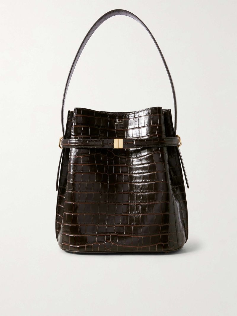 Croc-Effect Leather Handbag