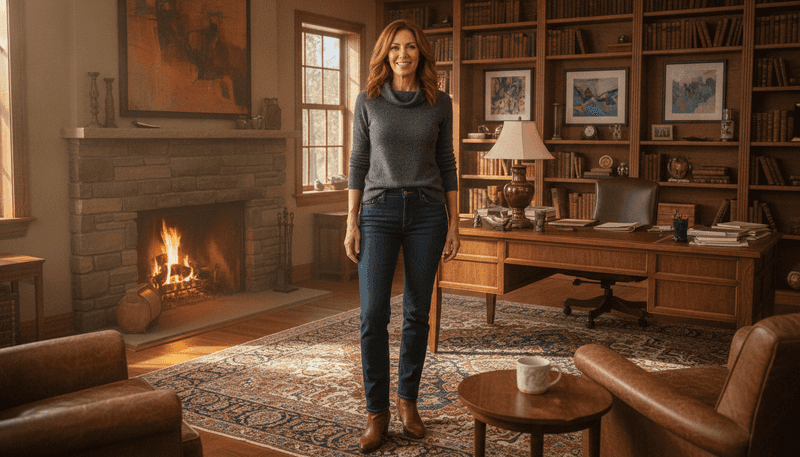 Dark Jeans + Fine-Knit Sweater + Ankle Boots