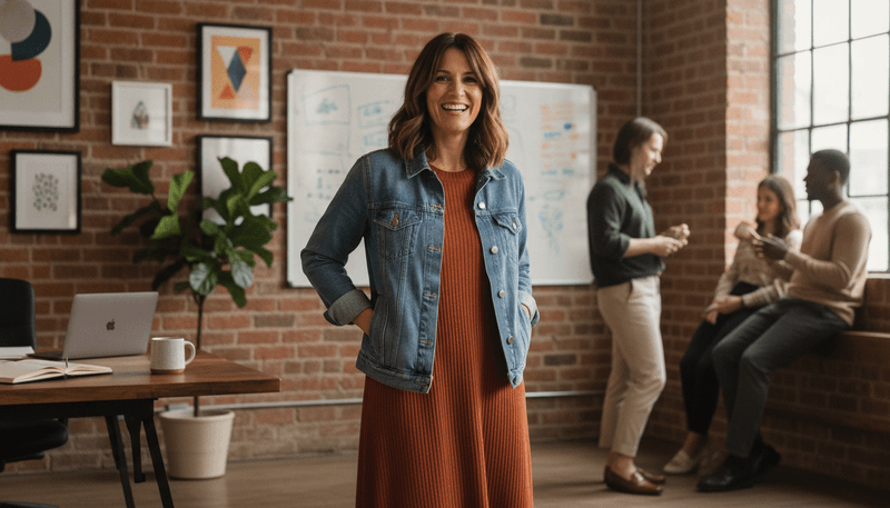 Knit Midi Dress + Denim Jacket + Loafers