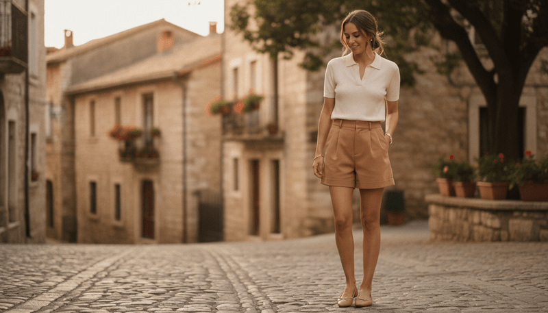 Knit Polo + Tailored Shorts + Ballet Flats