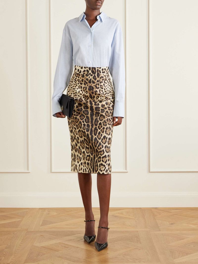 Leopard-Print Midi Skirt