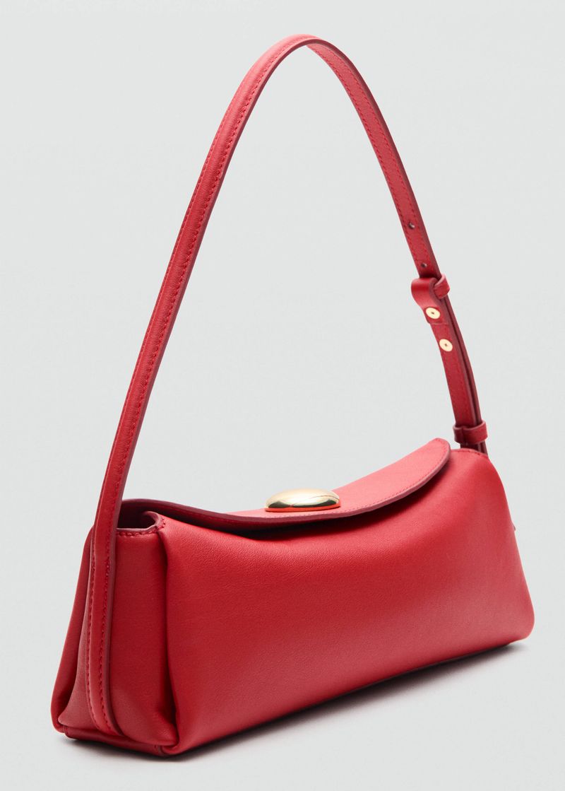 Mango Leather Shoulder Bag With Metal Detail