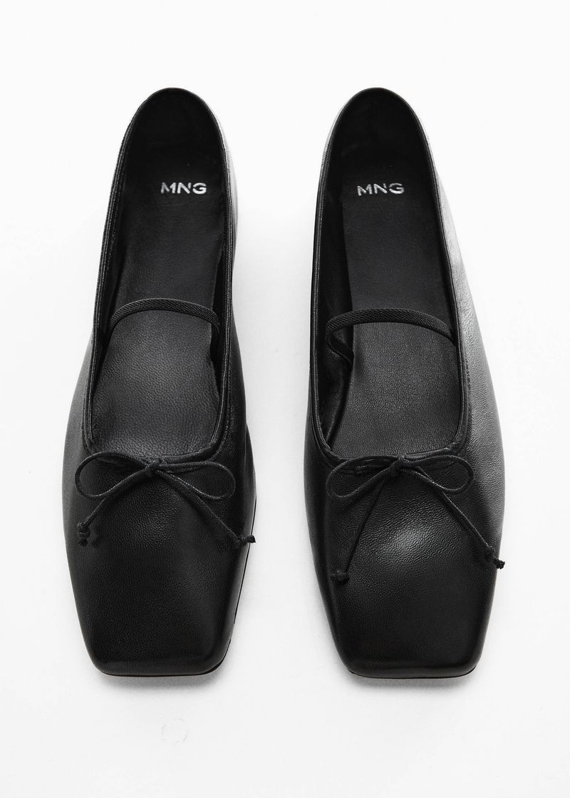 Mango Square-Toe Leather Ballerinas