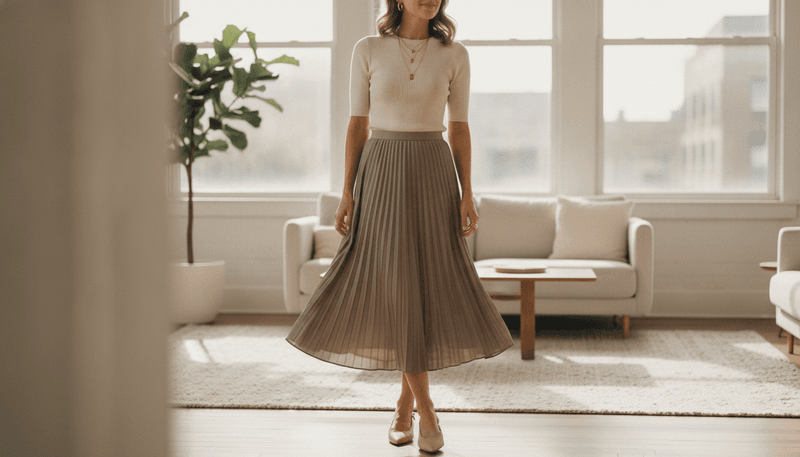 Monochrome Knit Top + Midi Skirt + Slingback Flats