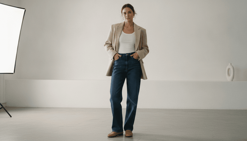 Oversized Blazer + Tank Top + Wide-Leg Jeans