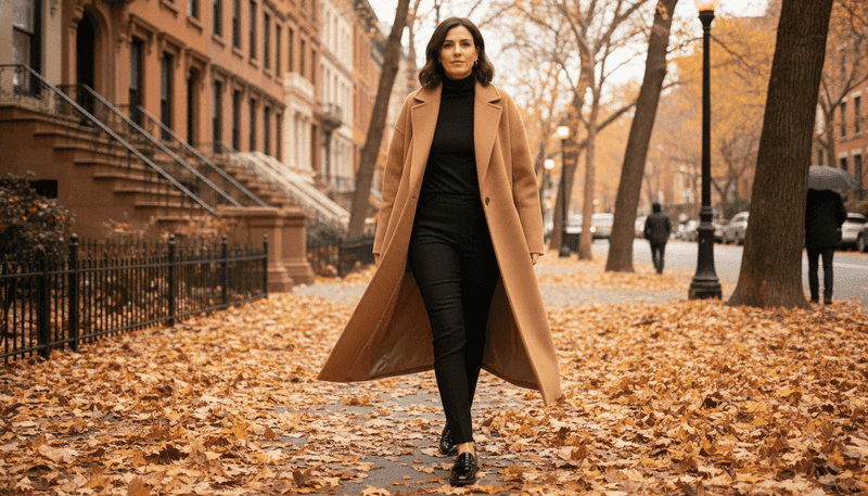 Patent Loafers + Black Skinny Pants + Oversized Coat