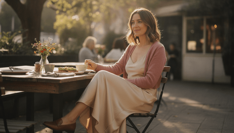 Penny Loafers + Midi Slip Dress + Cropped Cardigan