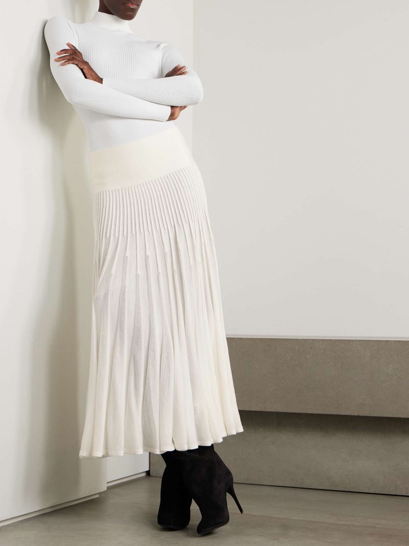 Pleated Wool Midi Skirt