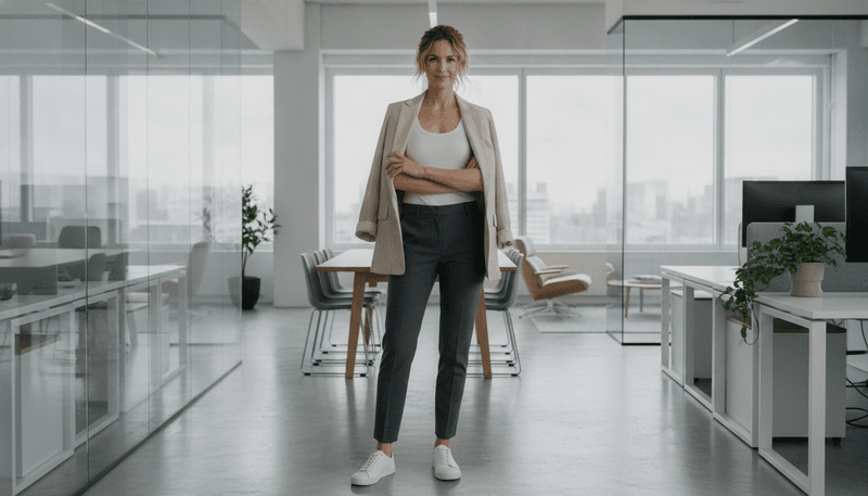 Tailored Trousers + Tank Top + Oversized Blazer + Sneakers