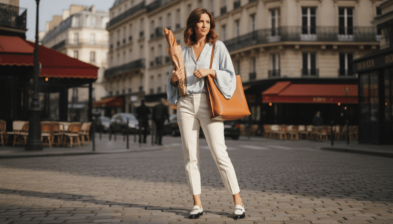 Two-Tone Loafers + Cropped Cigarette Pants + Silk Blouse