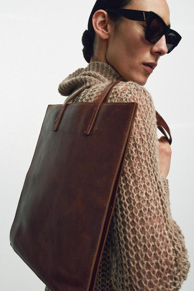Zara Leather Shoulder Tote Bag