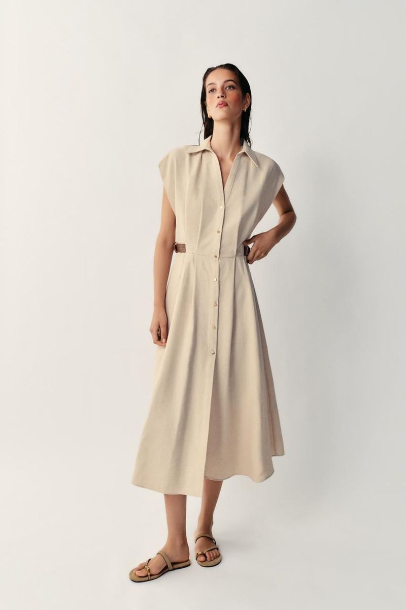 Zara Linen Blend Midi Shirt Dress