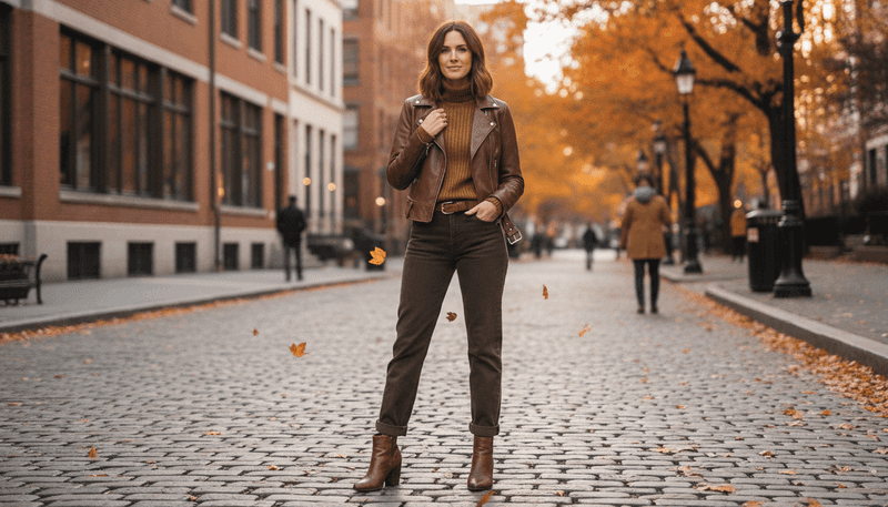 Brown Leather and Soft Knitwear