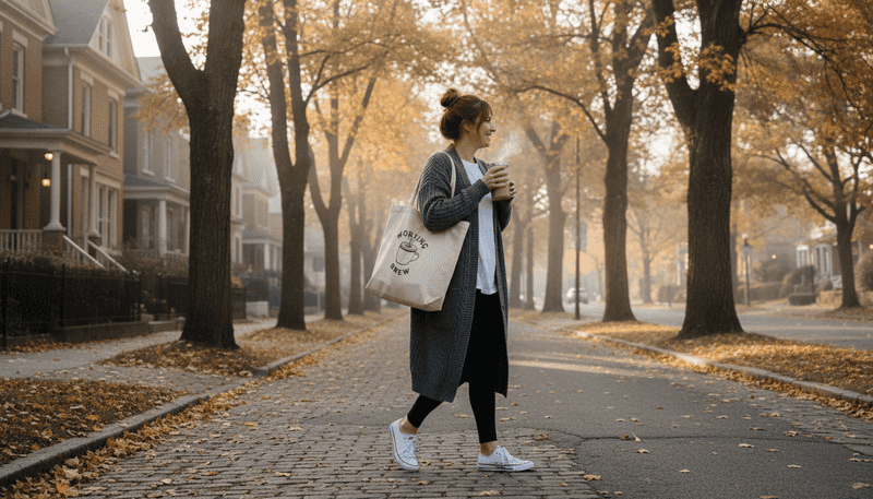 Cardigan + Crewneck T-Shirt + Leggings + Sneakers + Tote