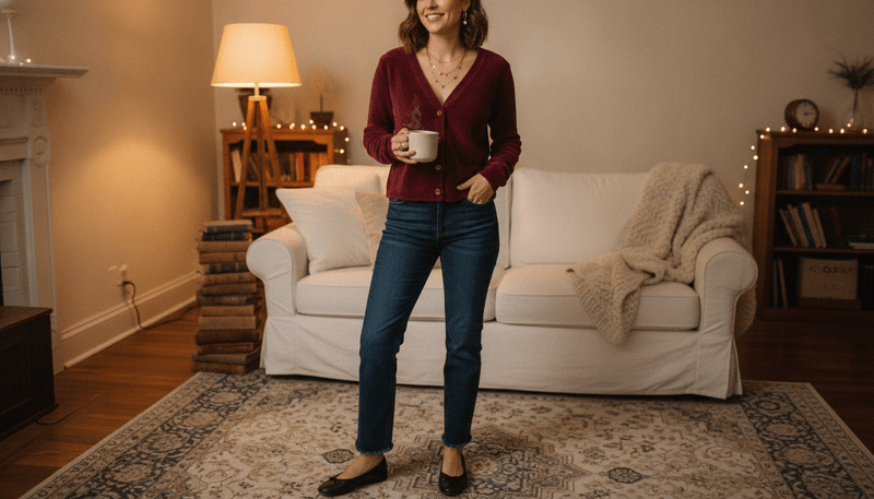 Cardigan + Dark-Wash Jeans