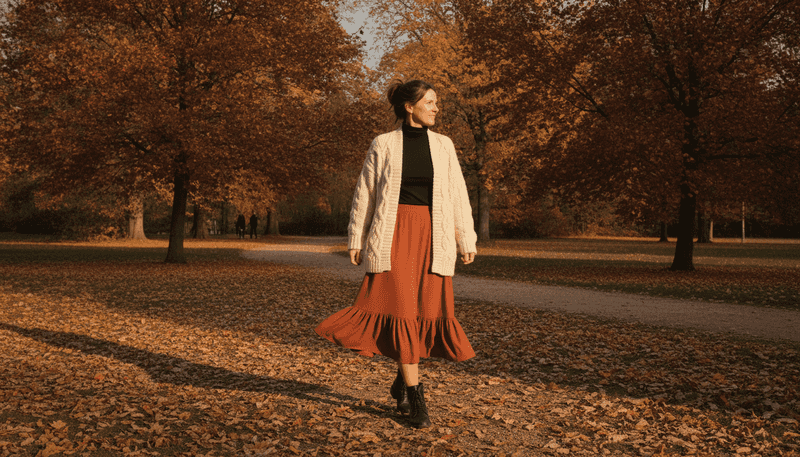 Cardigan + Fitted Turtleneck + Midi Skirt + Ankle Boots