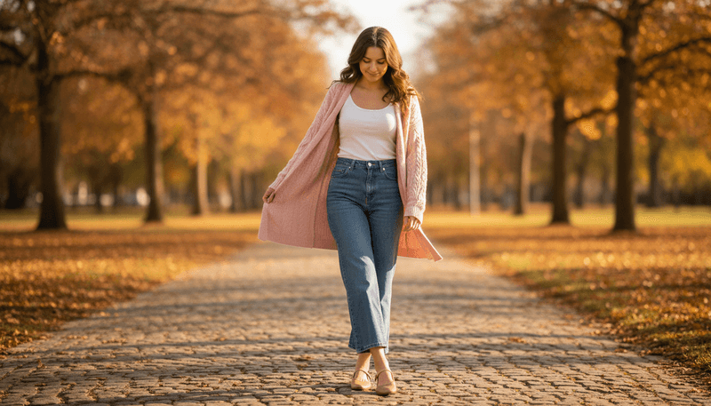 Cardigan + Tank Top + Wide-Leg Jeans + Ballet Flats