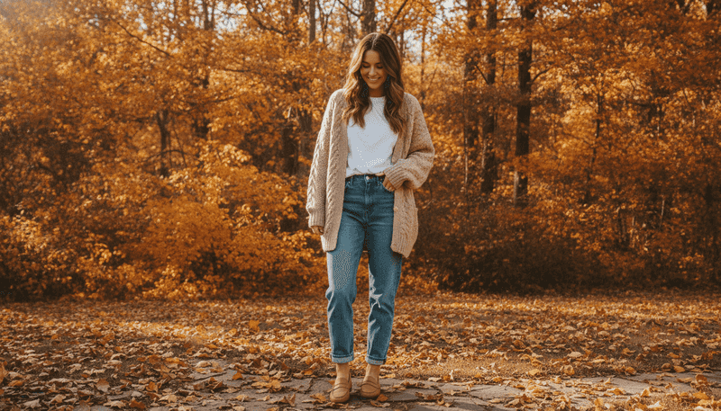 Cardigan + White T-Shirt + Straight-Leg Jeans + Loafers