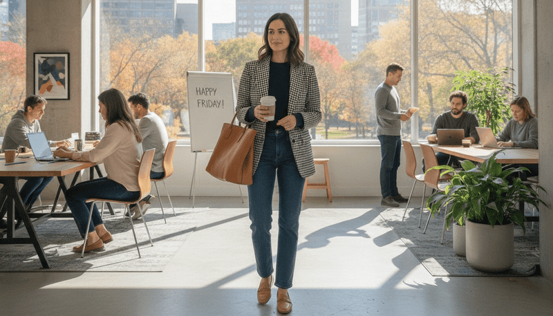 Dark Straight-Leg Jeans + Slim Crewneck Knit + Checked Blazer + Loafers