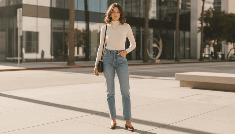 Fitted Knit Top and Pointed-Toe Shoes