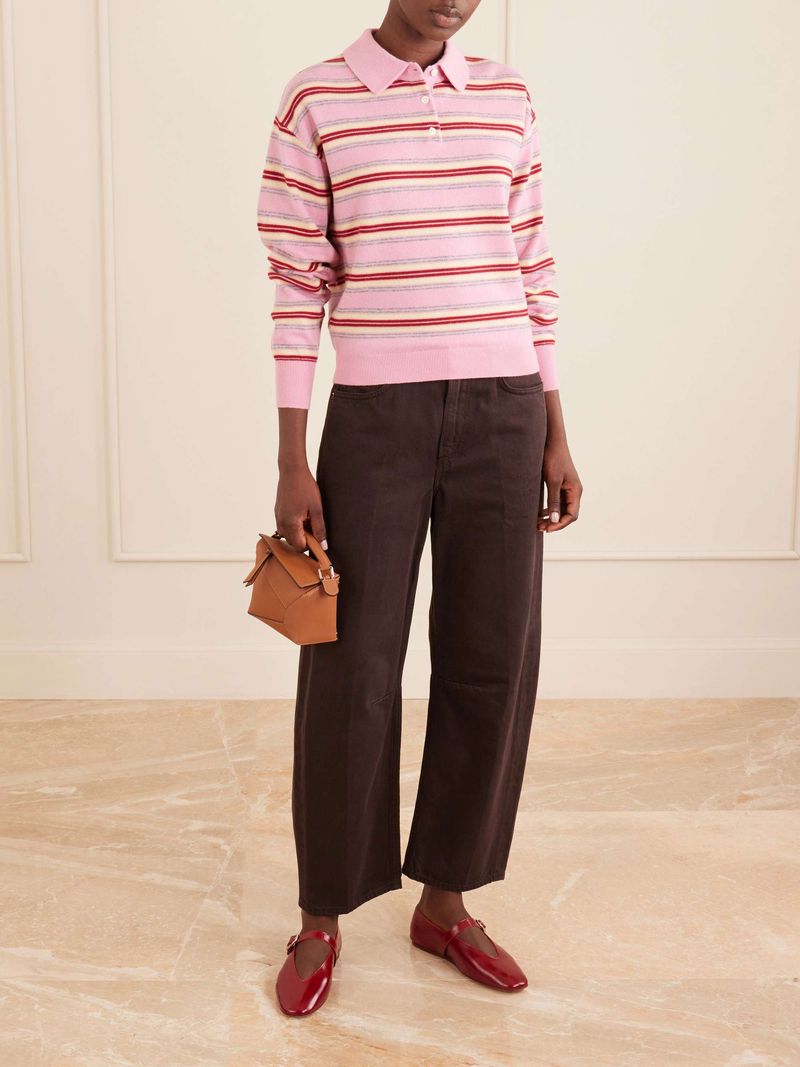 Guest in Residence Collegiate Striped Cashmere Polo Sweater