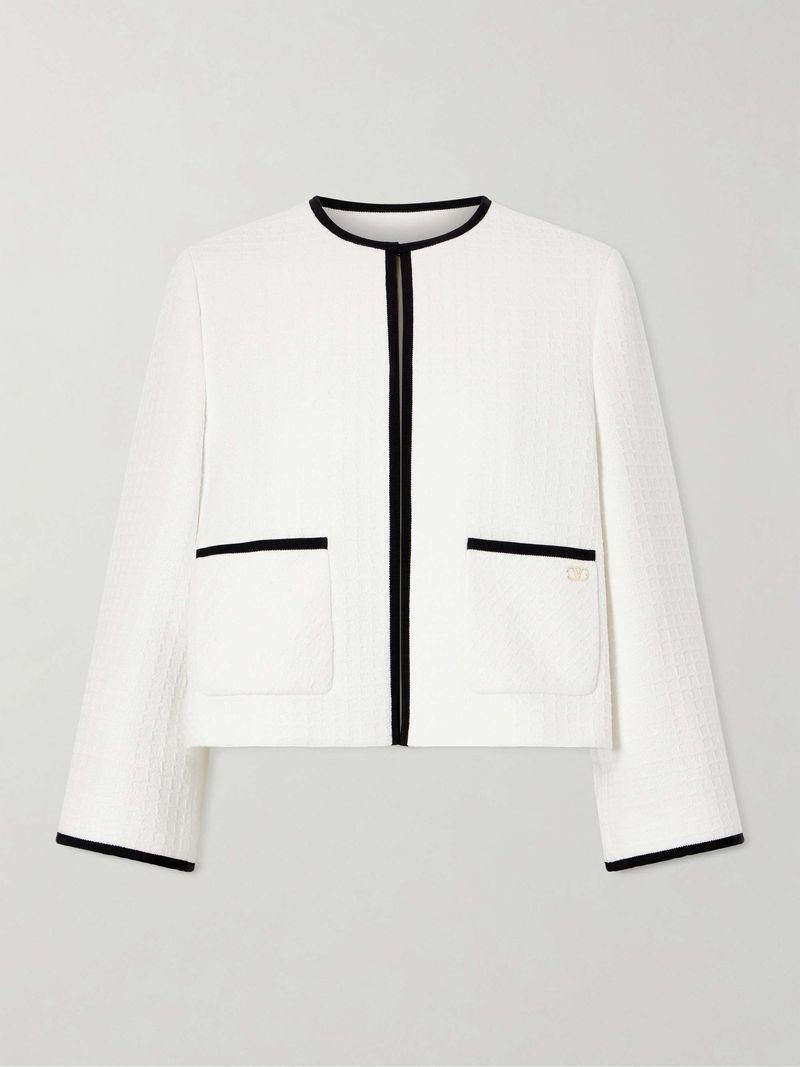 Ivory and Black Contrast Tweed Jacket