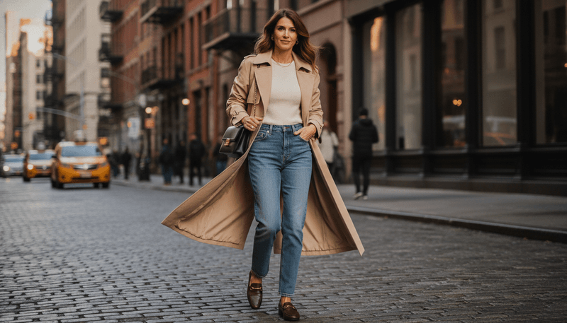 Long Trench Coat with Loafers
