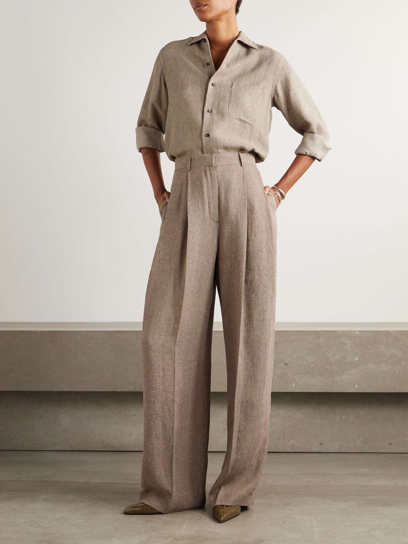 Oatmeal Tailored Linen Trousers
