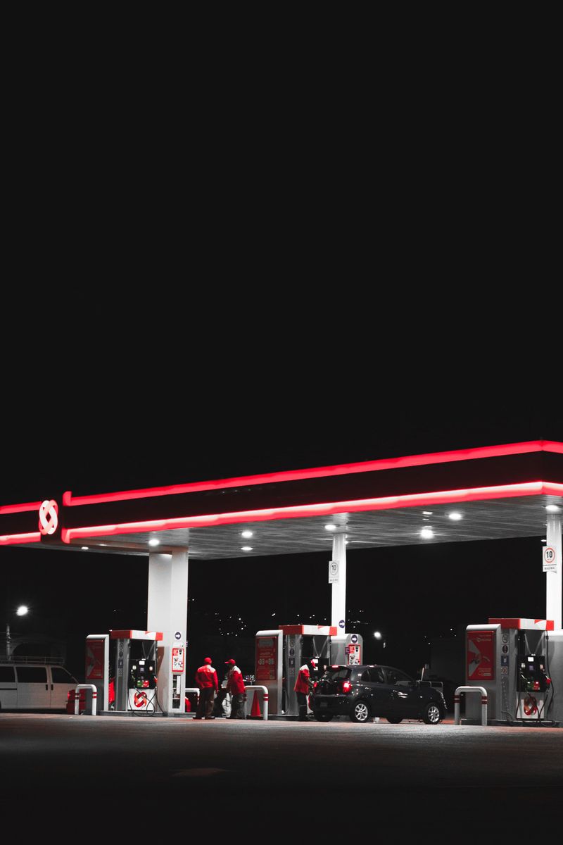 Stopping at a roadside gas station for directions