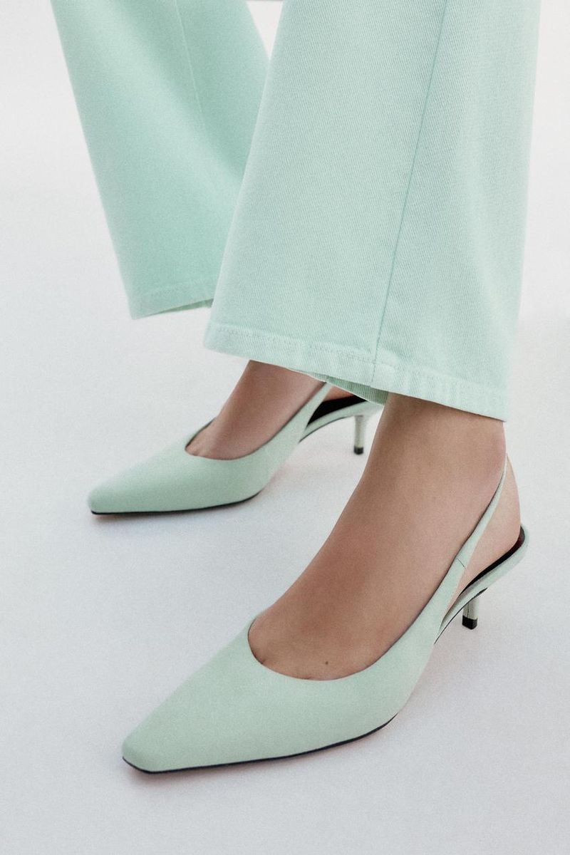 Zara Suede Kitten-Heel Slingback Shoes